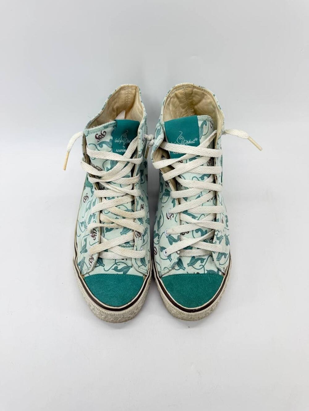 Vintage Y2K Baby Phat Logo Canvas High Top Sneakers Women Size 7 Aqua Cat
